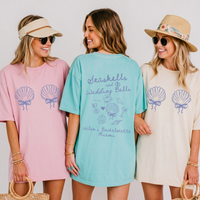 RodyThread Personalized Seashells and Wedding Bells Matching Graphic Oversized T-Shirt for Brides Bridesmaids Maid of Honor Coastal Preppy Coquette Aesthetic Cotton Girls Trip Matching Beach Bach Party Trip Last Toast On The Coast Location Vacation Tee