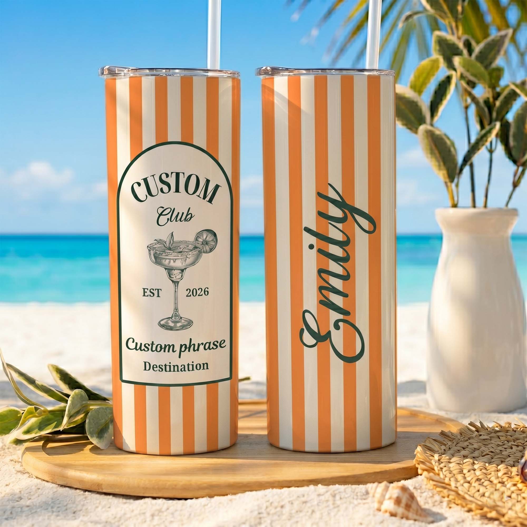 RodyThread Personalized Vacation Tumbler 20oz Skinny Tumbler Bridesmaid Proposal Gift Preppy Italian Summer Amalfi Coast Bachelorette Mint Green Striped Stainless Steel Custom Birthday Cruise Cup Party Last Toast on the Coast Decor