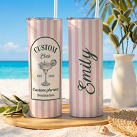 RodyThread Personalized Vacation Tumbler 20oz Skinny Tumbler Bridesmaid Proposal Gift Preppy Italian Summer Amalfi Coast Bachelorette Mint Green Striped Stainless Steel Custom Birthday Cruise Cup Party Last Toast on the Coast Decor