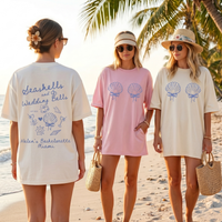 RodyThread Personalized Seashells and Wedding Bells Matching Graphic Oversized T-Shirt for Brides Bridesmaids Maid of Honor Coastal Preppy Coquette Aesthetic Cotton Girls Trip Matching Beach Bach Party Trip Last Toast On The Coast Location Vacation Tee