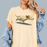 RodyThread Cute Running Dog Graphic Oversized T-Shirt For Women Trendy Vintage Aesthetic Soft Baggy Cotton Cream Tee Casual Streetwear Top Dog Lover Gift Perfect For Dog Walking Outfit Stylish Loose Fit Summer Short Sleeve