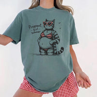 RodyThread Funny Pregnant Girl Summer Cat Meme Graphic T-Shirt for Expecting Moms Casual Beach Vacation Aesthetic White Cotton Maternity Tee Cute Mom To Be Gift Novelty Pregnancy Announcement Top Trendy Ladies Summer Clothes