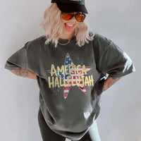 RodyThread America Hallelujah Graphic T-Shirt For Women Western Country Retro Patriotic 4th of July Brown Cotton Summer Festival Top Cowgirl Shirt USA Flag Star Distressed Vintage Tee American Pride Holiday Concert Apparel Outfit