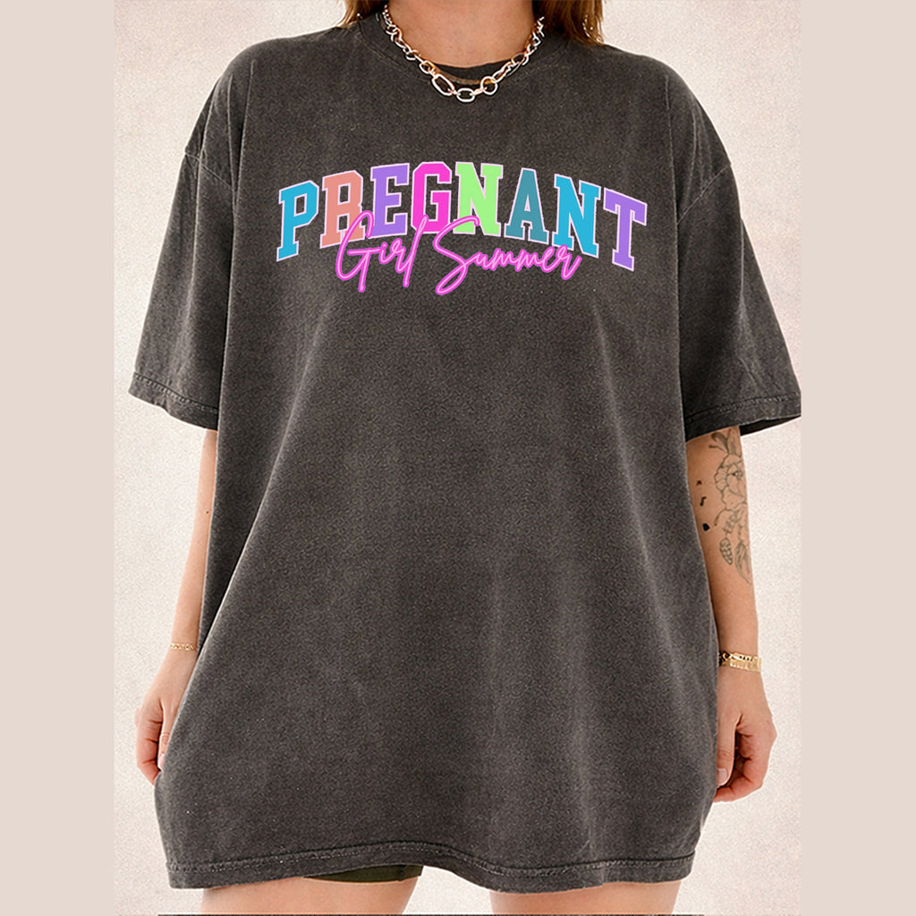 RodyThread Pregnant Girl Summer Shirt Graphic Tee For First Time Mom Preppy Retro Y2K Style Purple Cotton Blend Top Pregnant Wife Gift Baby Announcement Apparel Mothers Day Present Cute Maternity Casual Loose Fit Summer Clothes