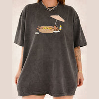 RodyThread Funny Dachshund Hot Dog Graphic T-Shirt Unisex Retro Summer Vacation Beach Vintage Casual Olive Green Cotton Tee Wiener Dog Lover Gift Sausage Dog Novelty Humor Patriotic 4th of July Apparel Top For Dog Moms And Dads