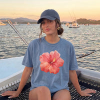 RodyThread Premium Hibiscus Flower Y2K Shirt Graphic Tee For Women Coastal Vintage Summer Aesthetic Charcoal Gray Cotton Blend Hawaii Vacation Beach Top Trendy Oversized Loose Fit Casual Clothes Gift For Her Summervibes Holiday Vacation Apparel