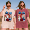 RodyThread Unbranded Shes My Cherry Pie Red White and Blue Oversized Graphic T-Shirt for Women Coquette Country Western Patriotic Vintage Olive Green Cotton Tee 4th of July Independence Day Summer Festival Tops Leopard Print USA Bow Shirt
