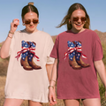 RodyThread Vintage Cowboy Boot Bow Graphic T-Shirt Patriotic 4th of July Western Cowgirl Oversized Tee American Flag Star Ribbon Boots Graphic Shirt Cute Country Music Concert Top Women American Flag Patriotic Cowboy Boots Graphic Tee