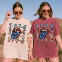 RodyThread Vintage 1776 Patriotic American Flag Tongue Graphic T-Shirt Retro Rock n Roll Fourth of July Oversized Tee Glitter Star Striped Tongue Graphic Shirt Cute Patriotic Top Women Independence Day Country Concert Oversized Top