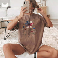 RodyThread USA 250th Anniversary Floral T-Shirt Vintage America 1776-2026 Graphic Tee Patriotic Red White Blue Flower Faith Freedom Pride Sage Green TShirt 4th of July Independence Day Semiquincentennial Women Men Aesthetic Cute Short Sleeve Top