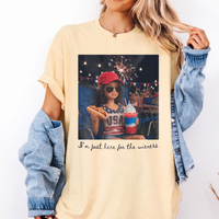 RodyThread Funny I'm Just Here For The Wieners Doll Face Meme Graphic T-Shirt For Women Retro Preppy Summer BBQ Humor Y2K Aesthetic Hot Pink Cotton Tee 4th Of July USA 250th Anniversary Novelty Hot Dog Party Top