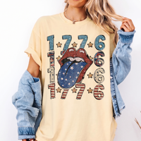 RodyThread Vintage 1776 Patriotic American Flag Tongue Graphic T-Shirt Retro Rock n Roll Fourth of July Oversized Tee Glitter Star Striped Tongue Graphic Shirt Cute Patriotic Top Women Independence Day Country Concert Oversized Top