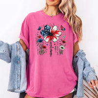 RodyThread Vintage USA 250th Anniversary Floral T-Shirt America 1776-2026 Graphic Tee Cute Patriotic American Flag Flower Butterfly Faith Freedom Pride Sage Green TShirt Women 4th of July Semiquincentennial Retro Aesthetic Casual Oversized Top