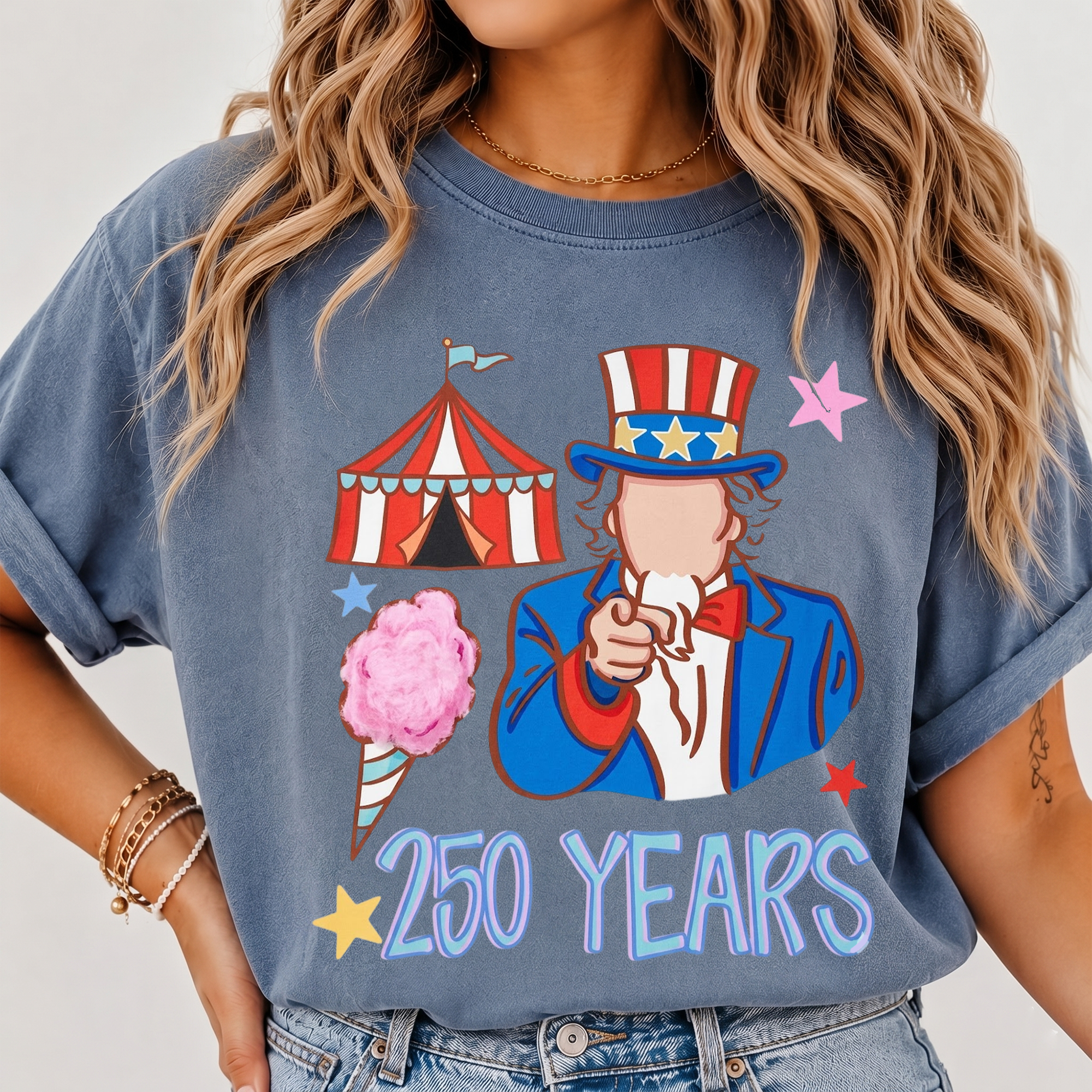 RodyThread Vintage Uncle Sam Patriotic 4th of July Graphic T-Shirt America 250 Years Semiquincentennial Independence Day Oversized Tee Cute USA Flag Star Retro Graphic Pink Shirt Women Top