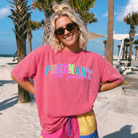 RodyThread Pregnant Girl Summer Shirt Graphic Tee For First Time Mom Preppy Retro Y2K Style Purple Cotton Blend Top Pregnant Wife Gift Baby Announcement Apparel Mothers Day Present Cute Maternity Casual Loose Fit Summer Clothes