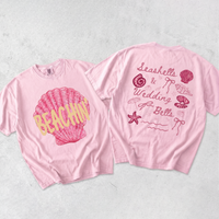 RodyThread Seashells And Wedding Bells Beachin Bachelorette Party T-Shirt For Brides And Bridesmaids Girl Trip Matching  Whimsical Coquette Coastal Preppy Pink Cotton Graphic Tee Bridal Shower Gift Summer Engagement Trip Coastal Wedding Bride