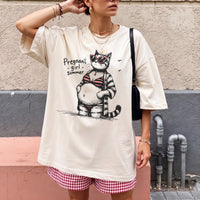 RodyThread Funny Pregnant Girl Summer Cat Meme Graphic T-Shirt for Expecting Moms Casual Beach Vacation Aesthetic White Cotton Maternity Tee Cute Mom To Be Gift Novelty Pregnancy Announcement Top Trendy Ladies Summer Clothes