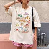 RodyThread Enchanted Tiara Design Shirt Women's Oversized Graphic T-Shirt Vintage Tiara Collection Aesthetic Tee Coquette Dreamy Fairytale Vacation Outfit Soft Cotton Princess Crown Shirt Magic Theme Park Loose Fit Summer Casual Basic Top