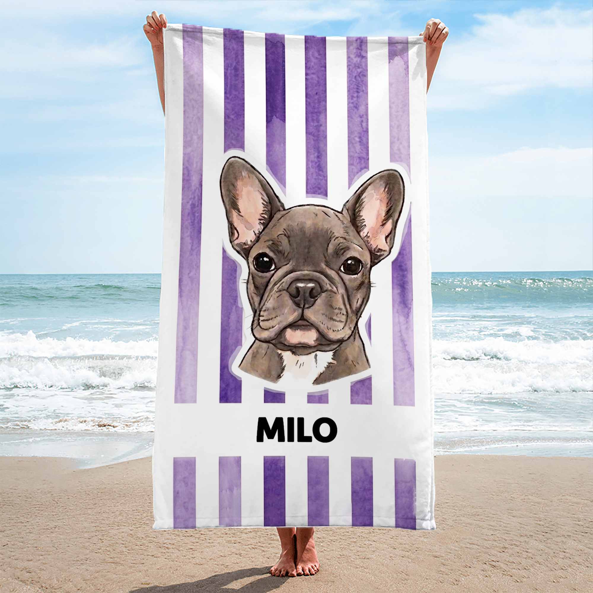 RodyThread Custom Personalized Pet Portrait Name Beach Towel for Dog Mom Cat Lovers Preppy Summer Cabana Stripe Aesthetic Colorful Microfiber Pool Swim Towel Matching Outfit Pet Stripe Towel Unique Gift Vacation Essentials 2026