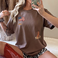RodyThread Hotdog Salute 4th of July Patriotic Meme Oversized Graphic T-Shirt For Women Preppy Retro Casual Pink Cotton Blend Funny Summer BBQ Independence Day Tee Humorous USA Flag Novelty Top Vintage Wash Y2K Aesthetic Apparel Festival Wear