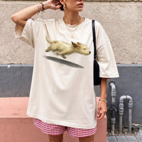 RodyThread Cute Running Dog Graphic Oversized T-Shirt For Women Trendy Vintage Aesthetic Soft Baggy Cotton Cream Tee Casual Streetwear Top Dog Lover Gift Perfect For Dog Walking Outfit Stylish Loose Fit Summer Short Sleeve