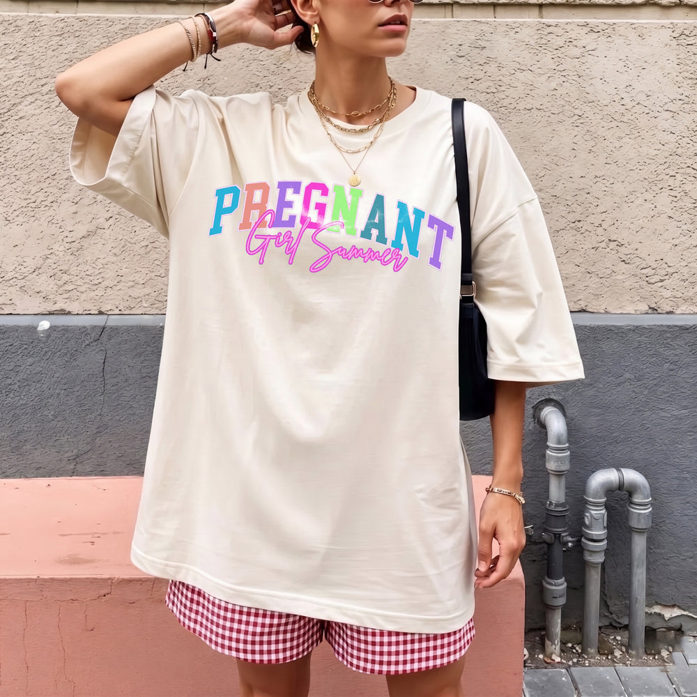 RodyThread Pregnant Girl Summer Shirt Graphic Tee For First Time Mom Preppy Retro Y2K Style Purple Cotton Blend Top Pregnant Wife Gift Baby Announcement Apparel Mothers Day Present Cute Maternity Casual Loose Fit Summer Clothes