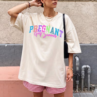 RodyThread Pregnant Girl Summer Shirt Graphic Tee For First Time Mom Preppy Retro Y2K Style Purple Cotton Blend Top Pregnant Wife Gift Baby Announcement Apparel Mothers Day Present Cute Maternity Casual Loose Fit Summer Clothes