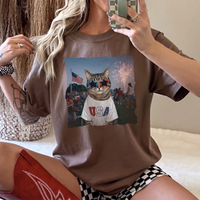 RodyThread Patriotic Cat Shirt Funny American Cat Graphic Tee Unisex Retro USA Meme T-Shirt Vintage 4th of July Independence Day Oversized Cream Cotton Top America 250 Apparel Summer Festival Party Coquette Western Aesthetic Outfit