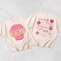 RodyThread Seashells And Wedding Bells Beachin Bachelorette Party T-Shirt For Brides And Bridesmaids Girl Trip Matching  Whimsical Coquette Coastal Preppy Pink Cotton Graphic Tee Bridal Shower Gift Summer Engagement Trip Coastal Wedding Bride