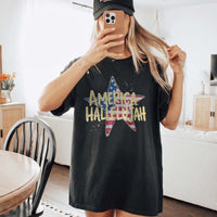 RodyThread America Hallelujah Graphic T-Shirt For Women Western Country Retro Patriotic 4th of July Brown Cotton Summer Festival Top Cowgirl Shirt USA Flag Star Distressed Vintage Tee American Pride Holiday Concert Apparel Outfit