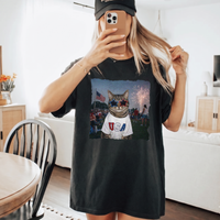 RodyThread Patriotic Cat Shirt Funny American Cat Graphic Tee Unisex Retro USA Meme T-Shirt Vintage 4th of July Independence Day Oversized Cream Cotton Top America 250 Apparel Summer Festival Party Coquette Western Aesthetic Outfit