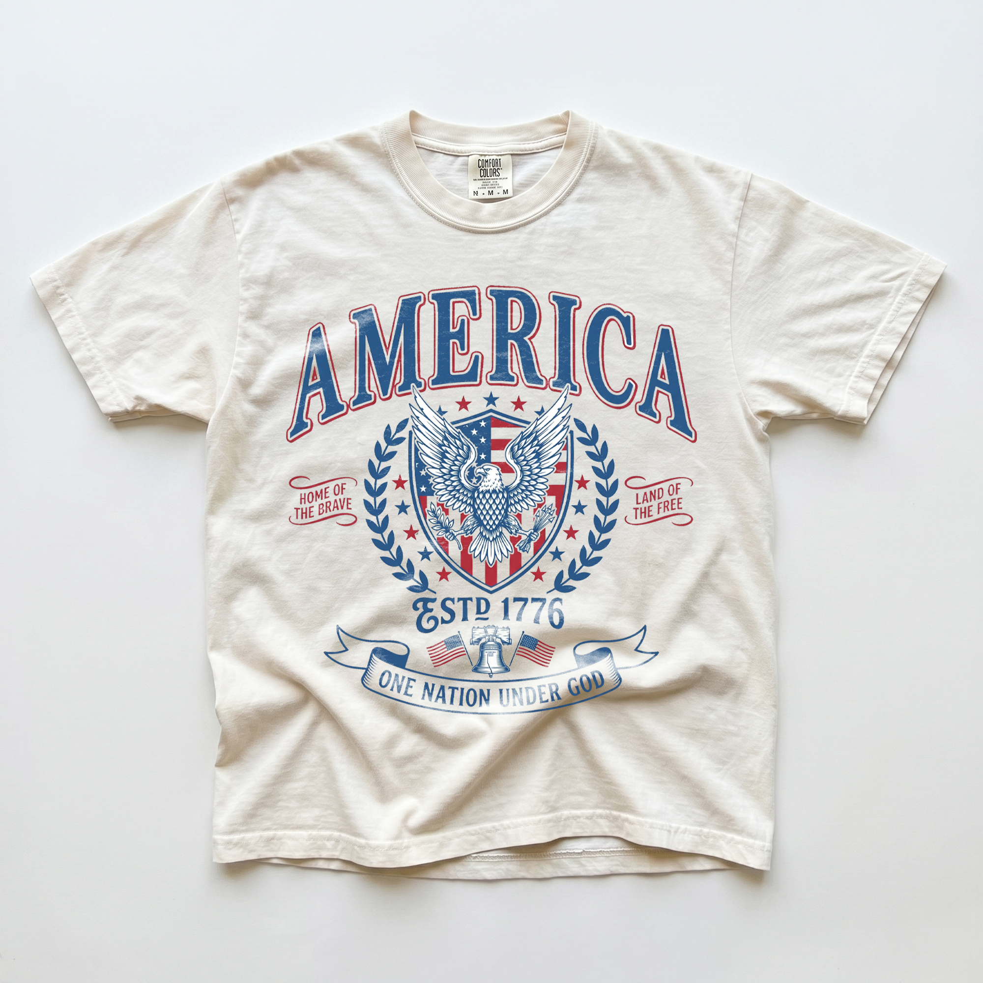 RodyThread Vintage America Patriotic Eagle Shirt USA Independence Day Tee Fourth of July Graphic Tee One Nation Under God Shirt Retro USA Gift Estd 1776 Cream Ivory T-Shirt American Flag Liberty Bell Oversized Aesthetic Men Women Casual Summer Top