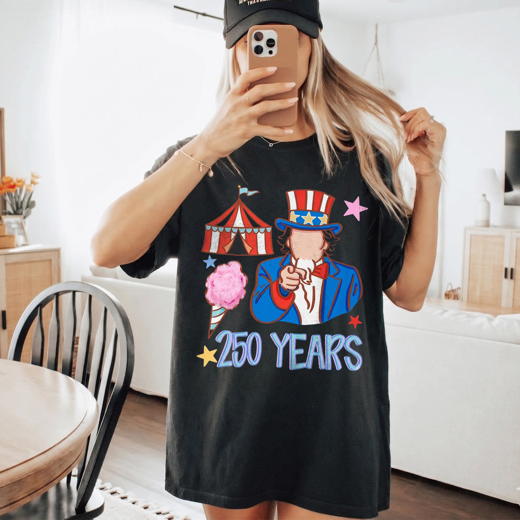 RodyThread Vintage Uncle Sam Patriotic 4th of July Graphic T-Shirt America 250 Years Semiquincentennial Independence Day Oversized Tee Cute USA Flag Star Retro Graphic Pink Shirt Women Top