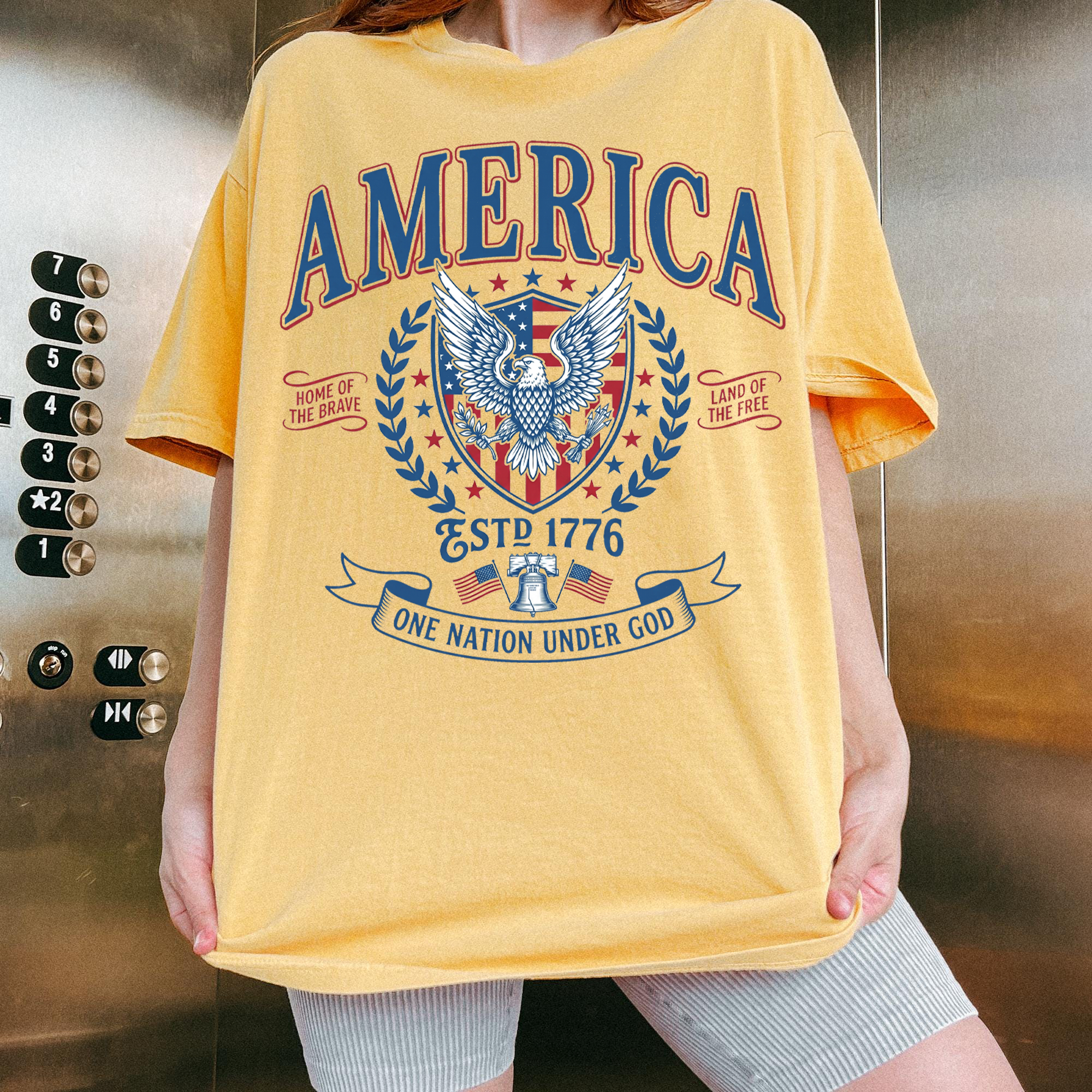RodyThread Vintage America Patriotic Eagle Shirt USA Independence Day Tee Fourth of July Graphic Tee One Nation Under God Shirt Retro USA Gift Estd 1776 Cream Ivory T-Shirt American Flag Liberty Bell Oversized Aesthetic Men Women Casual Summer Top