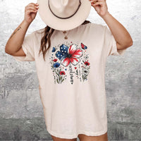 RodyThread Vintage USA 250th Anniversary Floral T-Shirt America 1776-2026 Graphic Tee Cute Patriotic American Flag Flower Butterfly Faith Freedom Pride Sage Green TShirt Women 4th of July Semiquincentennial Retro Aesthetic Casual Oversized Top