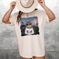 RodyThread Patriotic Cat Shirt Funny American Cat Graphic Tee Unisex Retro USA Meme T-Shirt Vintage 4th of July Independence Day Oversized Cream Cotton Top America 250 Apparel Summer Festival Party Coquette Western Aesthetic Outfit