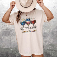 RodyThread Red Wine & Blue Graphic T-Shirt Women's Men's Patriotic Retro Preppy Ivory Cotton Comfort Colors Tee 4th of July USA Flag Memorial Day Wine Lover Drinking Top Independence Day Summer Cookout Apparel Gift