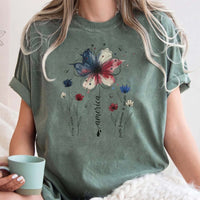 RodyThread USA 250th Anniversary Floral T-Shirt Vintage America 1776-2026 Graphic Tee Patriotic Red White Blue Flower Faith Freedom Pride Sage Green TShirt 4th of July Independence Day Semiquincentennial Women Men Aesthetic Cute Short Sleeve Top