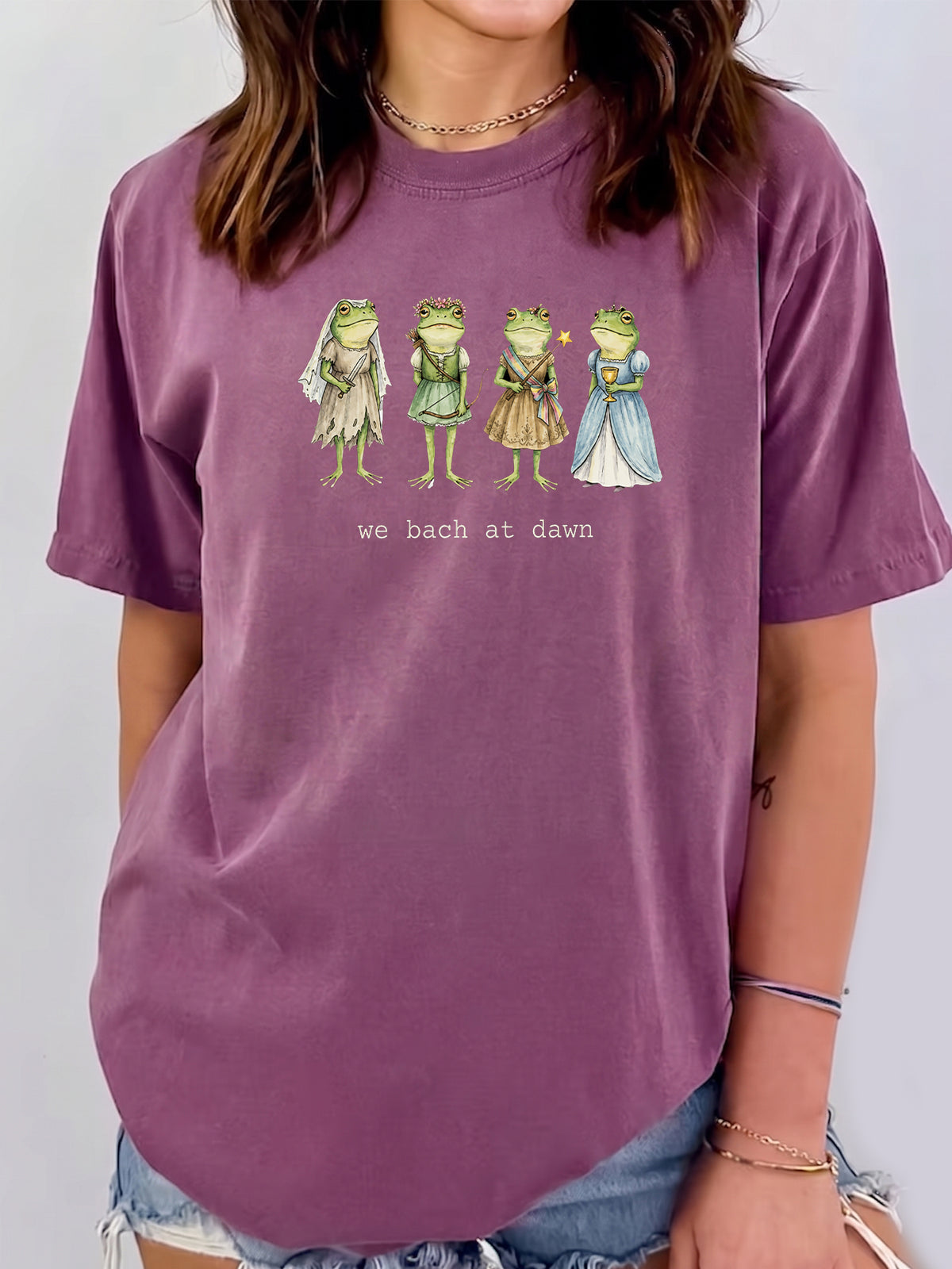 RodyThread Funny We Bach At Dawn Medieval Frog Bachelorette T-Shirt For Women Bridal Party Goblincore Ren Faire Vintage Wash Cotton Tee Whimsical Fairycore Unhinged Bach Matching Bridesmaid Shirt Last Knight Out