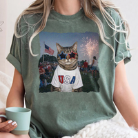 RodyThread Patriotic Cat Shirt Funny American Cat Graphic Tee Unisex Retro USA Meme T-Shirt Vintage 4th of July Independence Day Oversized Cream Cotton Top America 250 Apparel Summer Festival Party Coquette Western Aesthetic Outfit