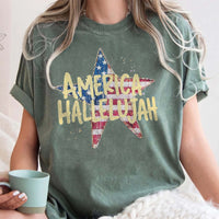 RodyThread America Hallelujah Graphic T-Shirt For Women Western Country Retro Patriotic 4th of July Brown Cotton Summer Festival Top Cowgirl Shirt USA Flag Star Distressed Vintage Tee American Pride Holiday Concert Apparel Outfit