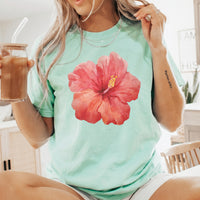RodyThread Premium Hibiscus Flower Y2K Shirt Graphic Tee For Women Coastal Vintage Summer Aesthetic Charcoal Gray Cotton Blend Hawaii Vacation Beach Top Trendy Oversized Loose Fit Casual Clothes Gift For Her Summervibes Holiday Vacation Apparel