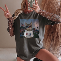 RodyThread Patriotic Cat Shirt Funny American Cat Graphic Tee Unisex Retro USA Meme T-Shirt Vintage 4th of July Independence Day Oversized Cream Cotton Top America 250 Apparel Summer Festival Party Coquette Western Aesthetic Outfit