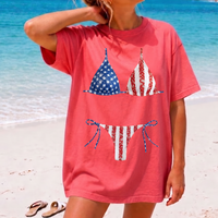 Funny American Flag Bikini Body Graphic Oversized T-Shirt Bride Beach Cover Up For Women Preppy Lake Days Western Summer Retro Blue Cotton Tee 4th of July Independence Day Bach Party Swimsuit Illusion Patriotic Apparel