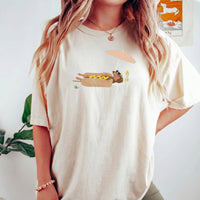 RodyThread Funny Dachshund Hot Dog Graphic T-Shirt Unisex Retro Summer Vacation Beach Vintage Casual Olive Green Cotton Tee Wiener Dog Lover Gift Sausage Dog Novelty Humor Patriotic 4th of July Apparel Top For Dog Moms And Dads