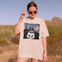 RodyThread Patriotic Cat Shirt Funny American Cat Graphic Tee Unisex Retro USA Meme T-Shirt Vintage 4th of July Independence Day Oversized Cream Cotton Top America 250 Apparel Summer Festival Party Coquette Western Aesthetic Outfit