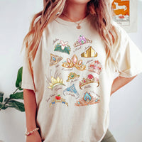 RodyThread Enchanted Tiara Design Shirt Women's Oversized Graphic T-Shirt Vintage Tiara Collection Aesthetic Tee Coquette Dreamy Fairytale Vacation Outfit Soft Cotton Princess Crown Shirt Magic Theme Park Loose Fit Summer Casual Basic Top