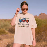 RodyThread Red Wine & Blue Graphic T-Shirt Women's Men's Patriotic Retro Preppy Ivory Cotton Comfort Colors Tee 4th of July USA Flag Memorial Day Wine Lover Drinking Top Independence Day Summer Cookout Apparel Gift