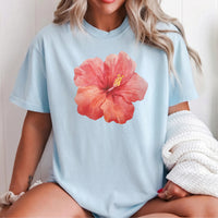 RodyThread Premium Hibiscus Flower Y2K Shirt Graphic Tee For Women Coastal Vintage Summer Aesthetic Charcoal Gray Cotton Blend Hawaii Vacation Beach Top Trendy Oversized Loose Fit Casual Clothes Gift For Her Summervibes Holiday Vacation Apparel