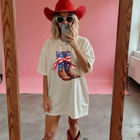 RodyThread Vintage Cowboy Boot Bow Graphic T-Shirt Patriotic 4th of July Western Cowgirl Oversized Tee American Flag Star Ribbon Boots Graphic Shirt Cute Country Music Concert Top Women American Flag Patriotic Cowboy Boots Graphic Tee